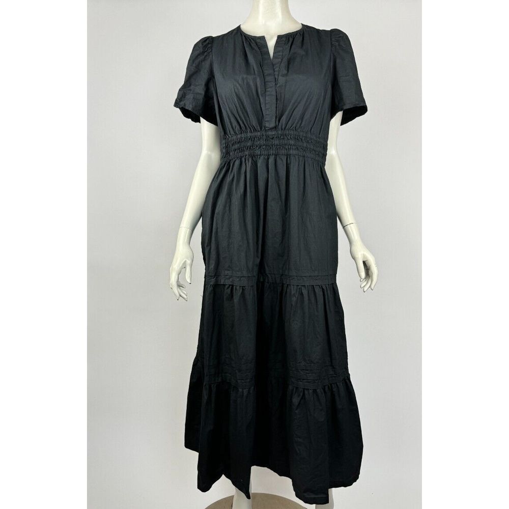 Quince 100% Organic Cotton Tiered Maxi Dress Women L EUC $148 ShortSleeve Pocket